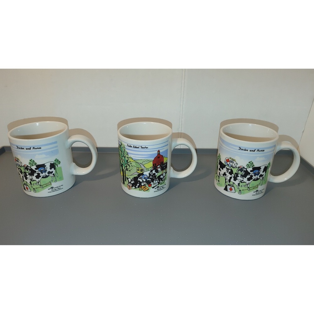 Sherwood Brands Career Cows Mugs Set of 3 White Excellent 2001 Punny Ceramic